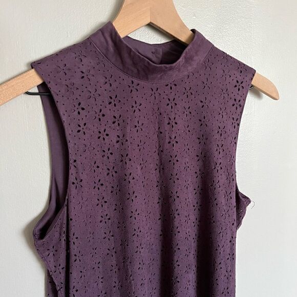Trixxi Women’s High Neck Faux Suede Floral Mini Shift Dress Purple Size Small - Picture 7 of 13